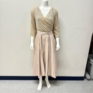Alex Evenings Gold Taupe Sequin Midi Dress